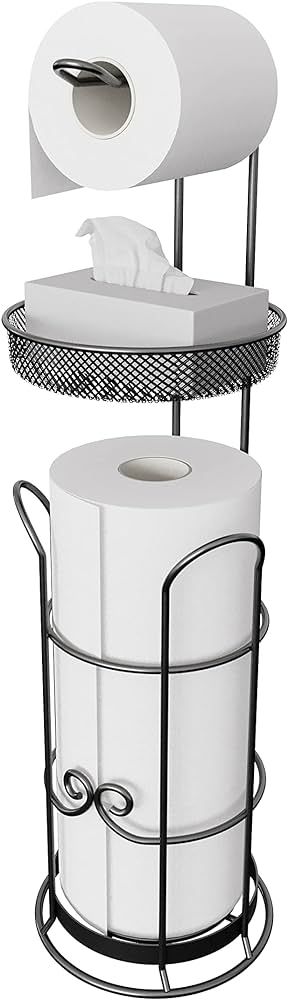 Toilet Paper Holder Stand with Shelf, Freestanding Toilet Tissue Roll Holder with Dispenser for B... | Amazon (US)