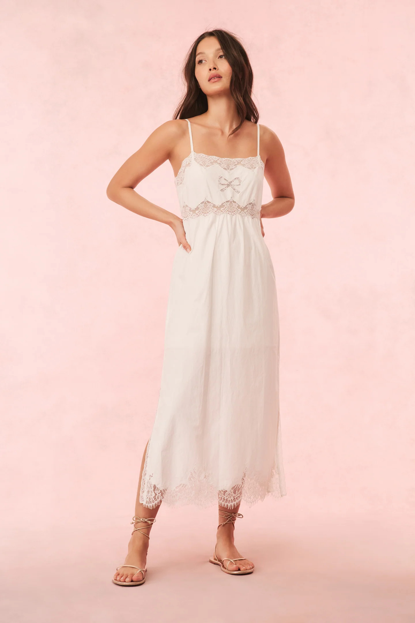 Vinca Cotton Lace Bow Midi Dress | LoveShackFancy