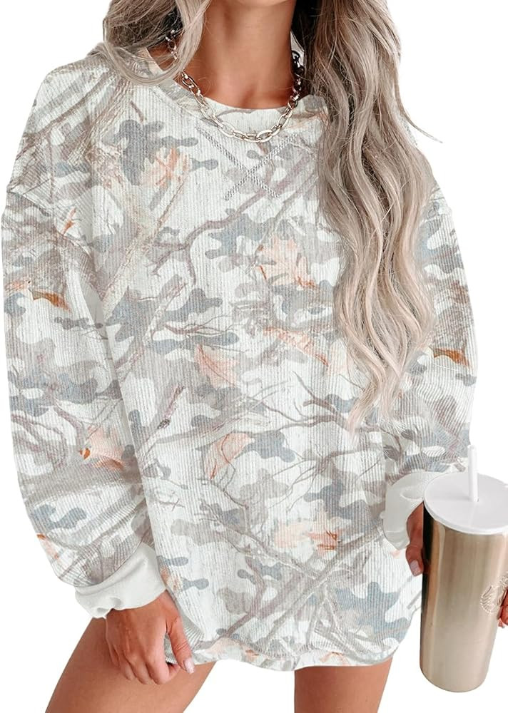 Womens Sweatshirts Casual Cored Corduroy Pullover Tops Oversized Long Sleeve Crewneck Shirts | Amazon (US)