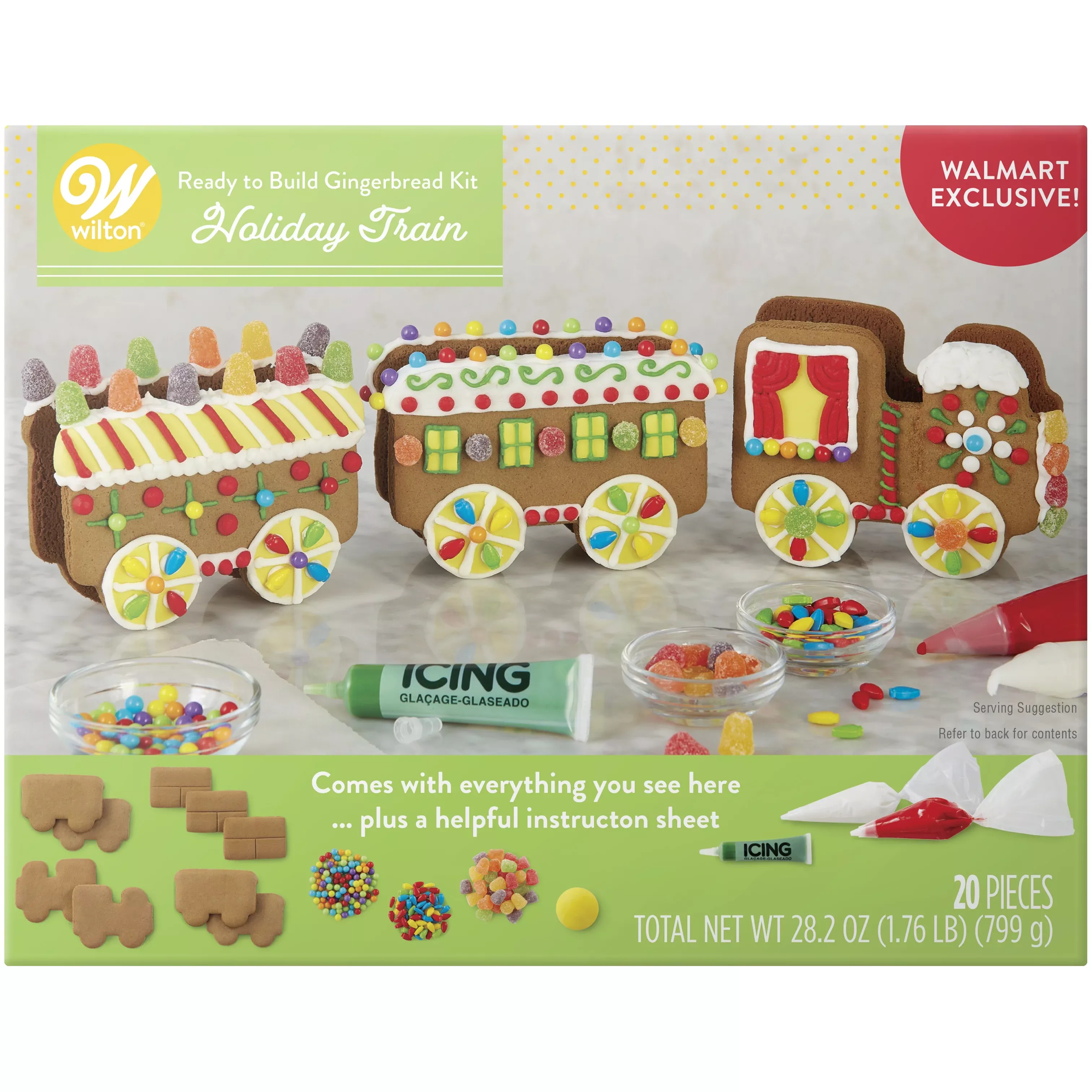 Wilton Pre-Built Holiday House Christmas Gingerbread Kit, 6-Piece