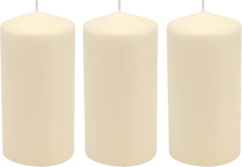 Stonebriar 3 Pack Tall 3 x 6 Inch 65 Hour Long Burning Unscented Ivory Wax Pillar Candles | Amazon (US)