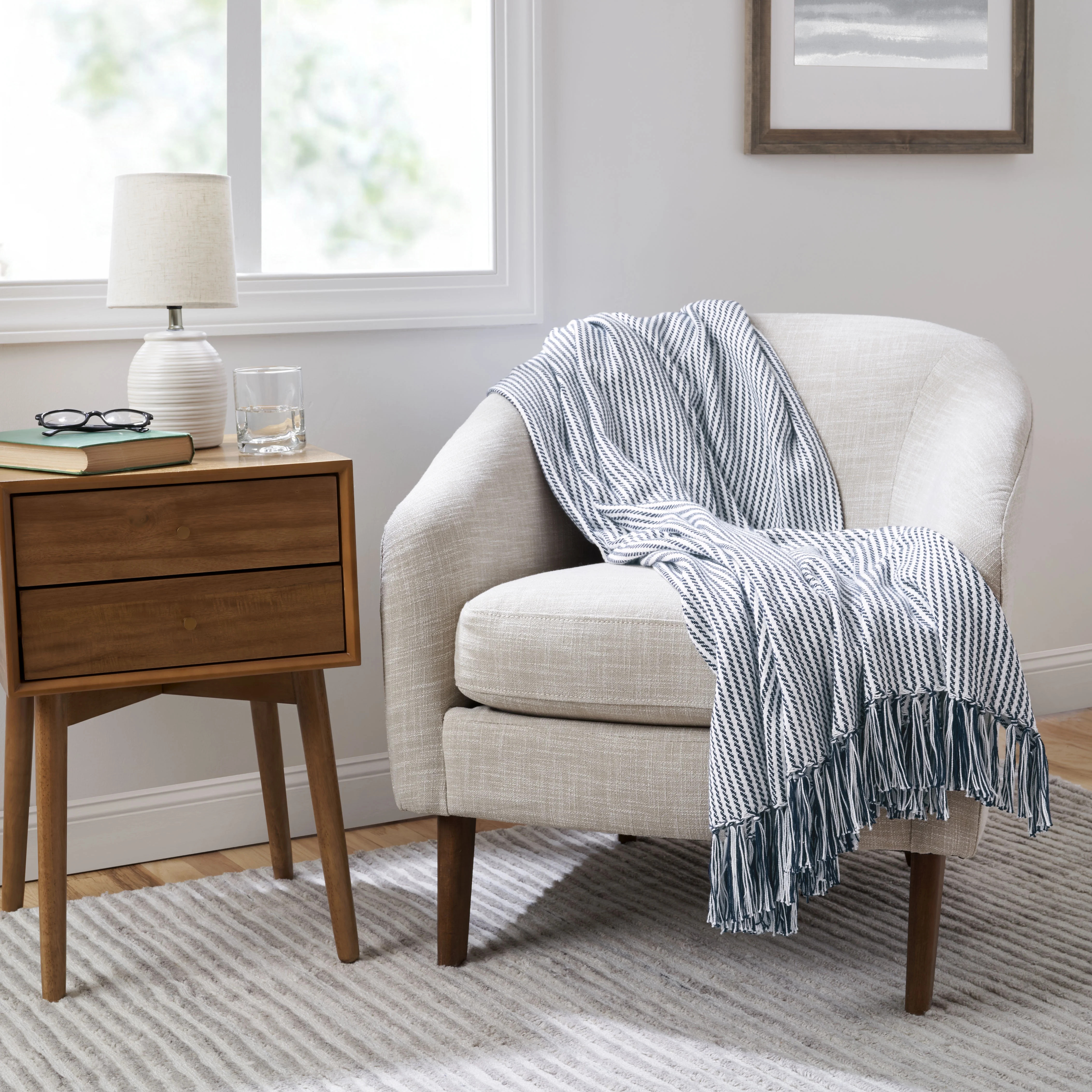 Gap Home Mini Twill Stripe Organic Cotton Throw with Fringe, Navy, 50"x60" - Walmart.com | Walmart (US)