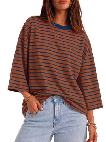 Flowyair Womens Oversized T-Shirt Casual 3/4 Sleeve Summer Boxy Tops Loose Fit Crew Neck Basic Sh... | Amazon (US)