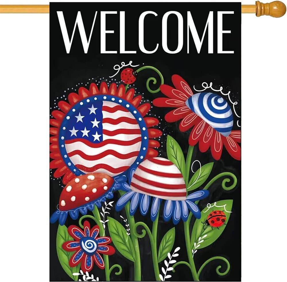 Morigins 4th of July Patriotic Welcome House Flag Double Sided USA Flag Flowers Memorial Day Inde... | Amazon (US)