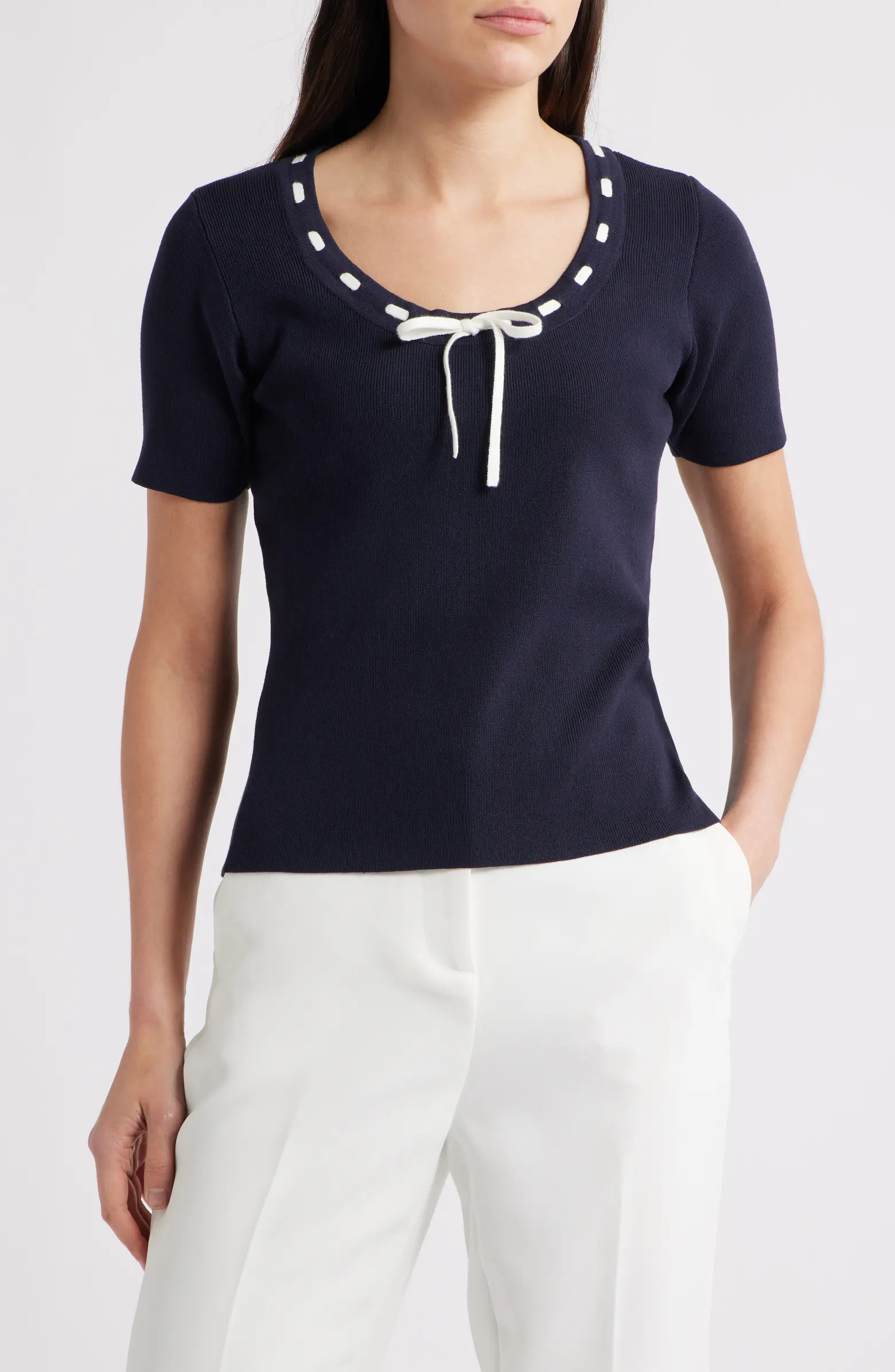 Tie Detail Short Sleeve Sweater | Nordstrom