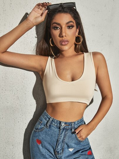 Scoop Neck Crop Tank Top | SHEIN