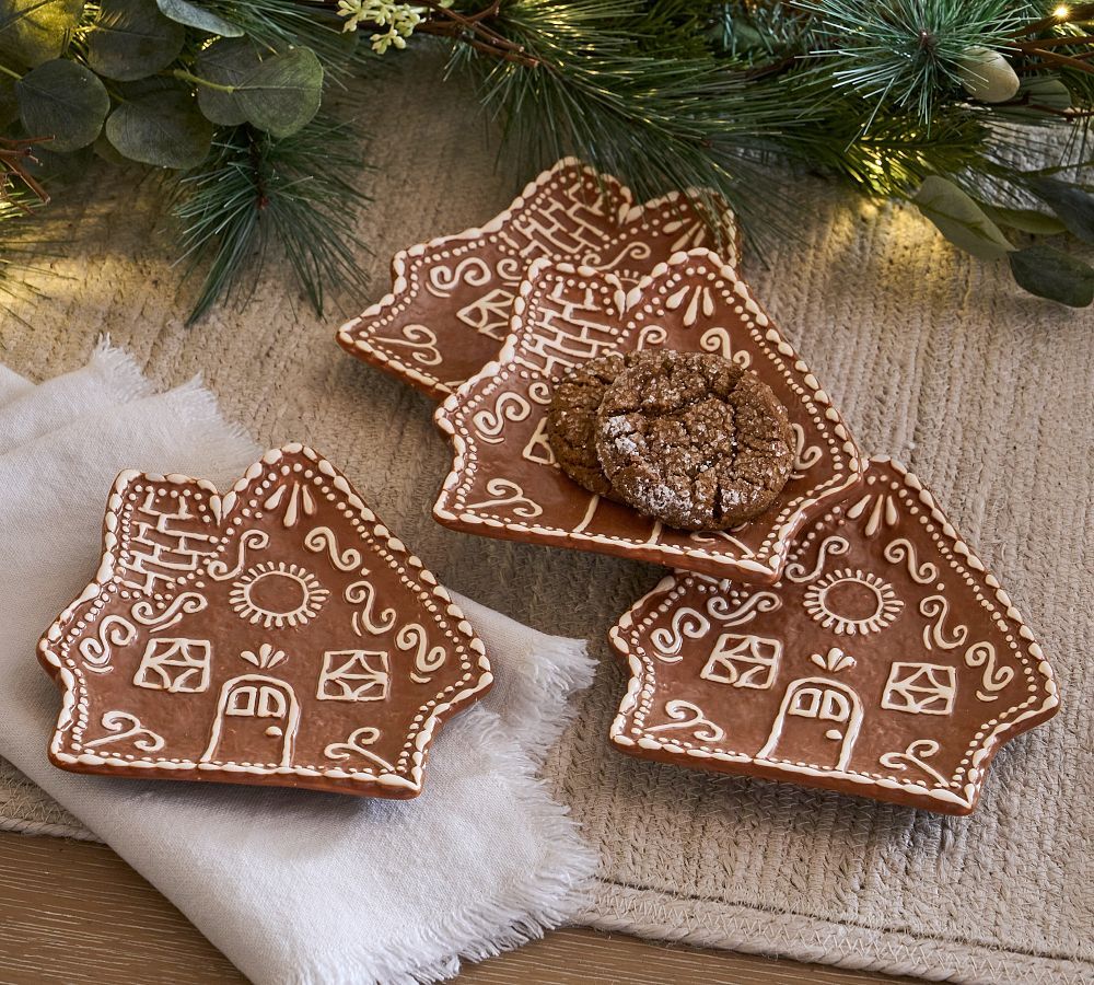 Gingerbread Figural House Appetizer Plates - Set of 4 | Pottery Barn (US)