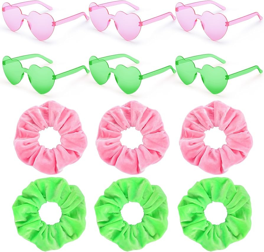 Yunlly 12 Pcs Witch Party Decorations, Pink and Green Scrunchies Glasses for Pink Green Witch The... | Amazon (US)