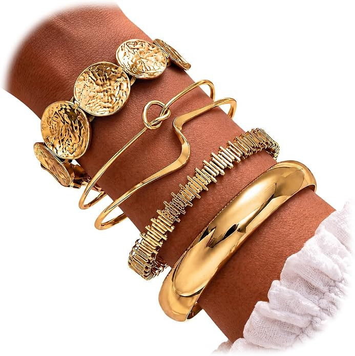 Gold Bangle Bracelets for Women, Dainty Knot 14K Gold Plated Multi Layer Bangle Cuffs, Personaliz... | Amazon (US)