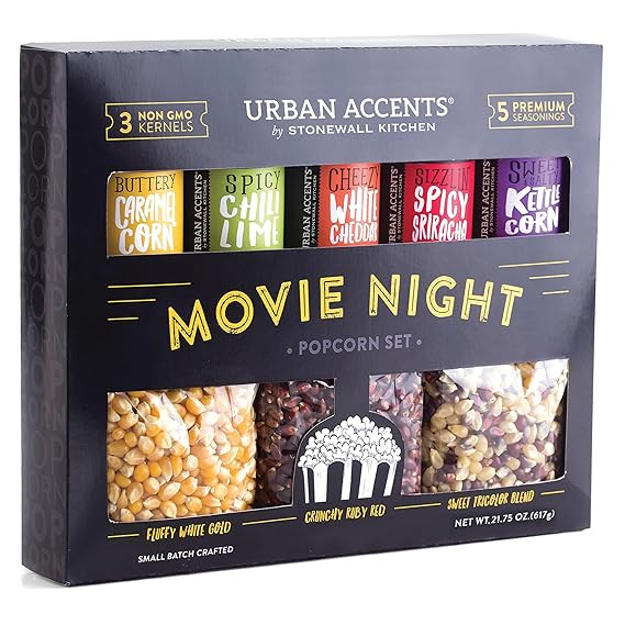 Urban Accents Movie Night Popcorn Gift Set – Includes 3 Gourmet Popcorn Kernel Varieties & 5 Fl... | Amazon (US)