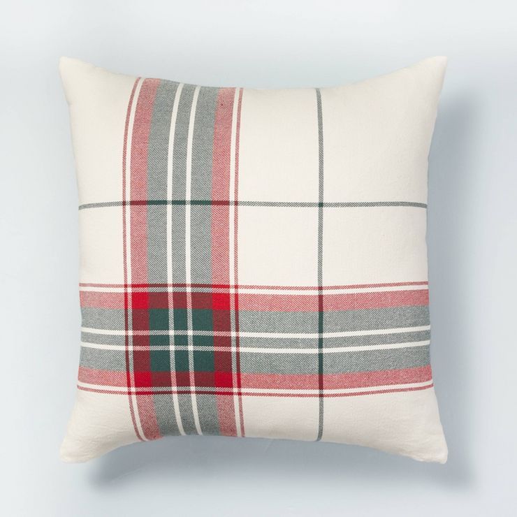 24"x24" Holiday Plaid Square Throw Pillow Cream/Red/Green - Hearth & Hand™ with Magnolia | Target