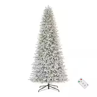 12 ft. Pre-Lit LED Kenwood Fraser Fir Flocked Artificial Christmas Tree | The Home Depot