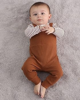 Newborn Baby Boy Clothes, 2Pcs Infant Boy Overalls Outfits Bodysuit Fall/Winter Stripe+ Bib Rompe... | Amazon (US)