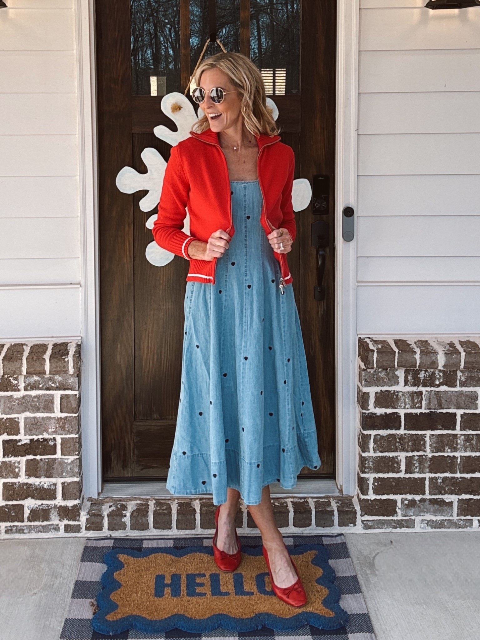 Another reason I love Walmart dresses—the details. This sleeveless denim midi gives total J.Crew for less energy with sweet embroidered heart accents and a breezy, paneled silhouette that’s both flattering and feminine. Soft, easy denim you can dress up or down without overthinking it. $34. Wearing a size 0.
