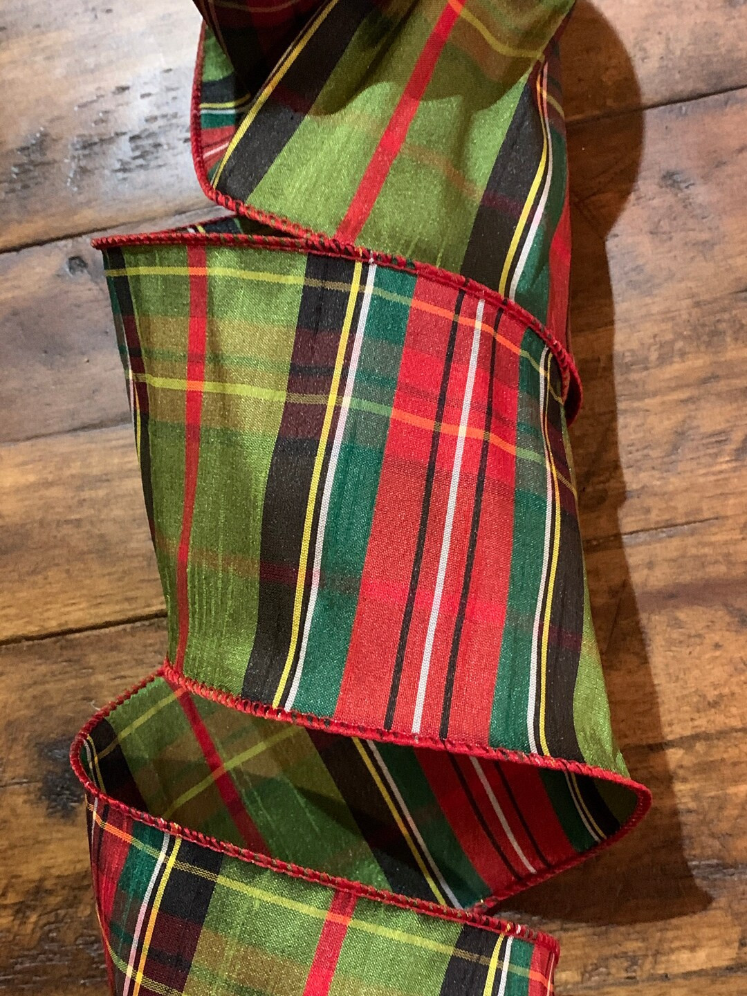 2.5 or 4 Plaid Dupioni Ribbon Faux Silk Red - Etsy | Etsy (US)