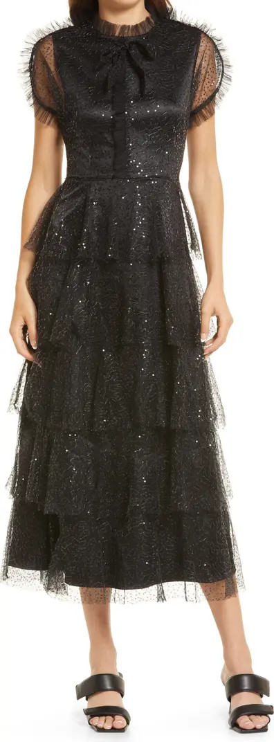 Mesh Overlay Midi Tea Dress | Nordstrom