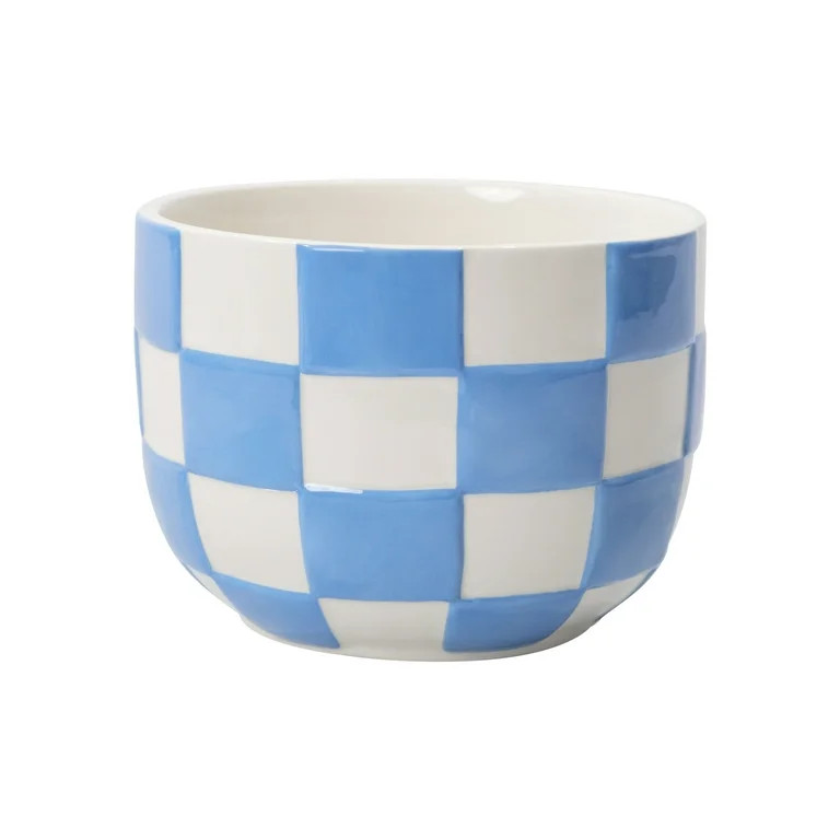 Mainstays Lennon 6" x 6" x 4.5" Round Blue Checkered Ceramic Planter | Walmart (US)