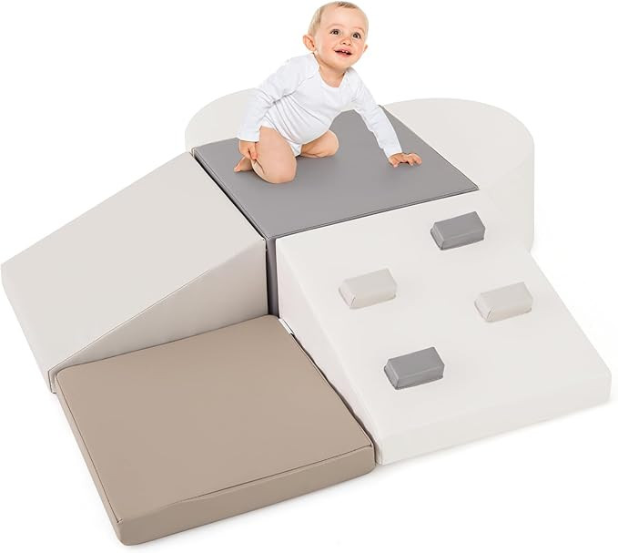 Olakids Climbing Toys for Toddlers, 6 Pieces Baby Foam Blocks Soft Play Set with PU Leather, Indo... | Amazon (US)