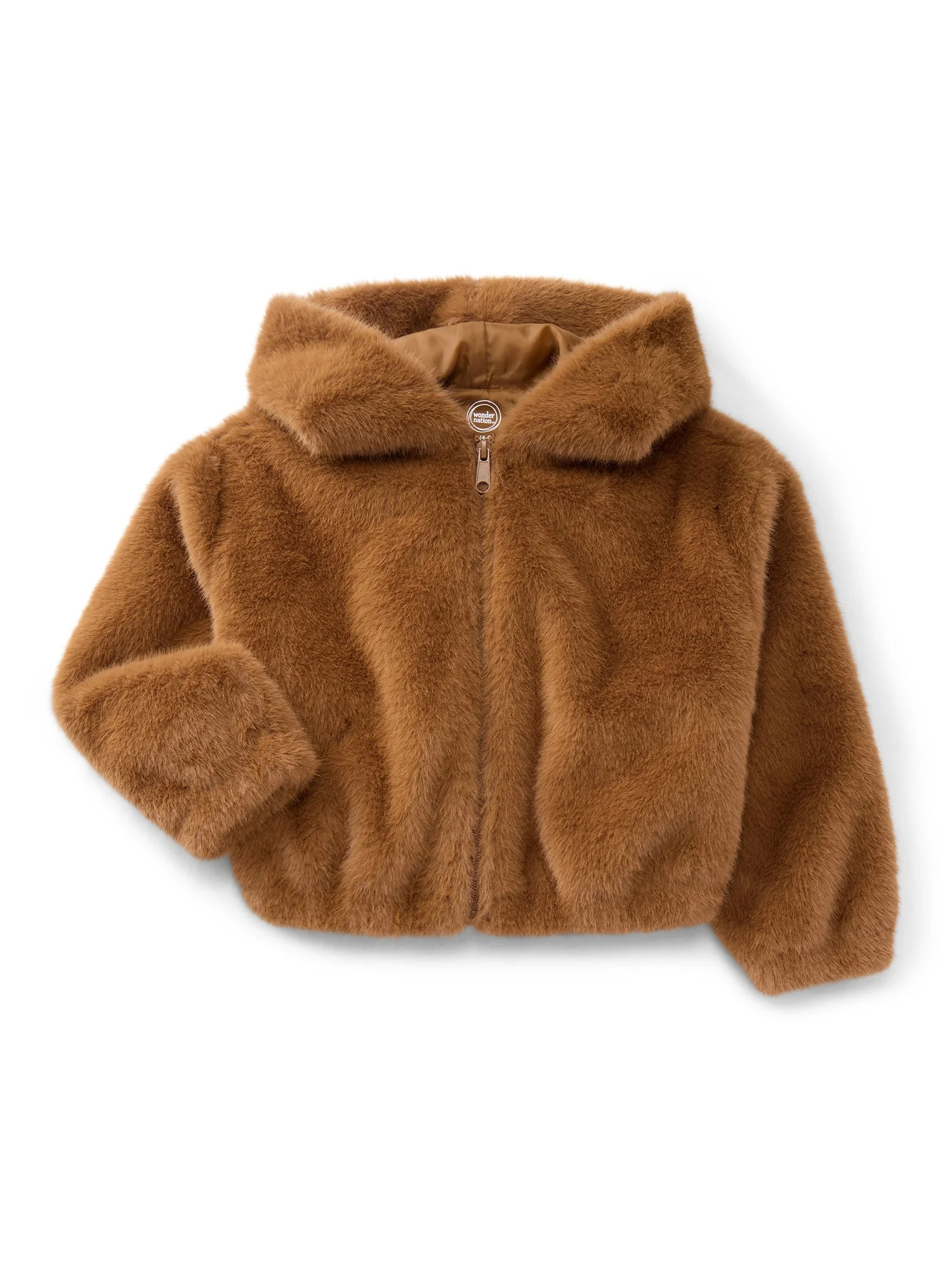 Wonder Nation Girls Faux Fur Zip Up Hoodie Jacket, Sizes 4-18 & Plus | Walmart (US)