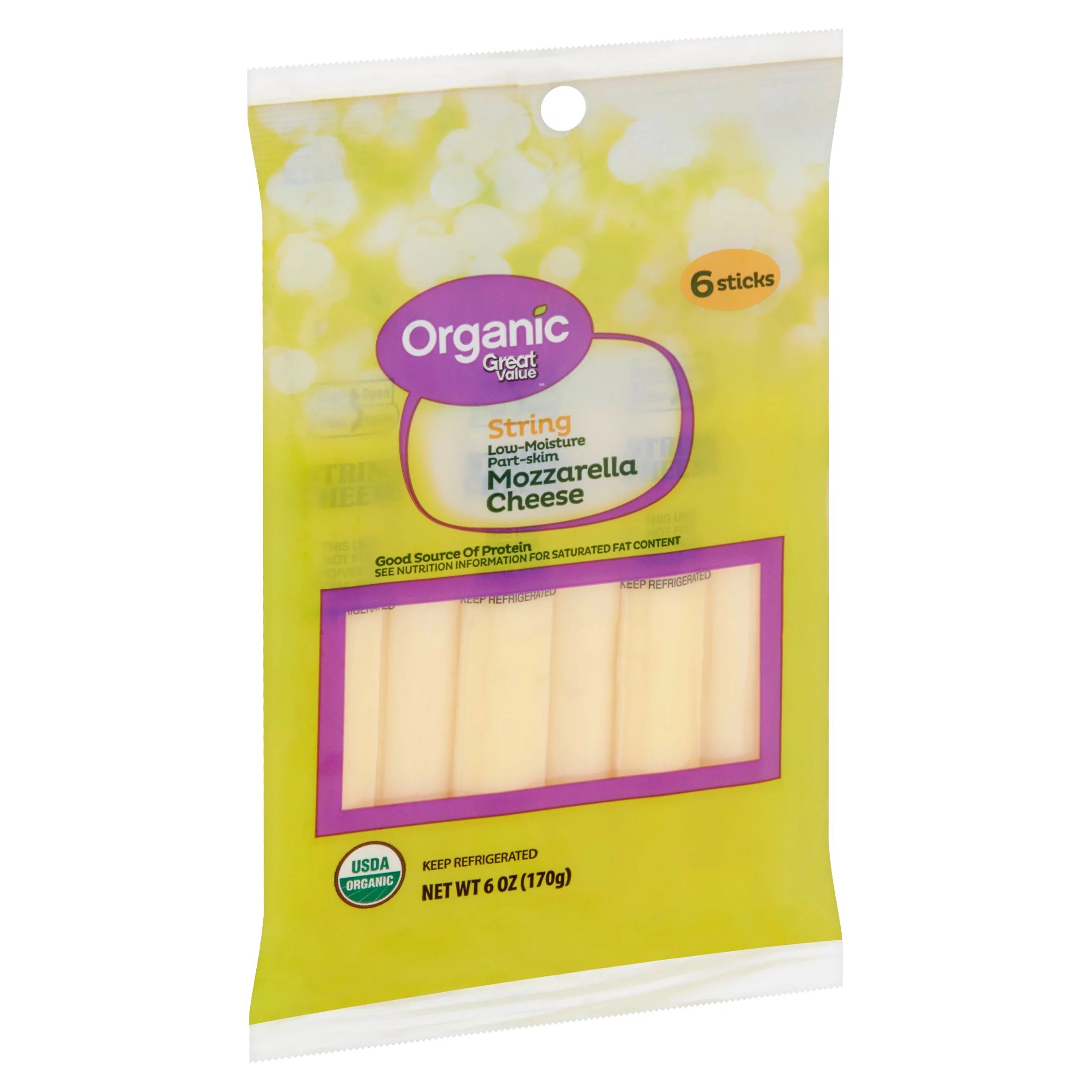 Great Value Organic String Low-Moisture Part-Skim Mozzarella Cheese, 6 count, 6 oz - Walmart.com | Walmart (US)