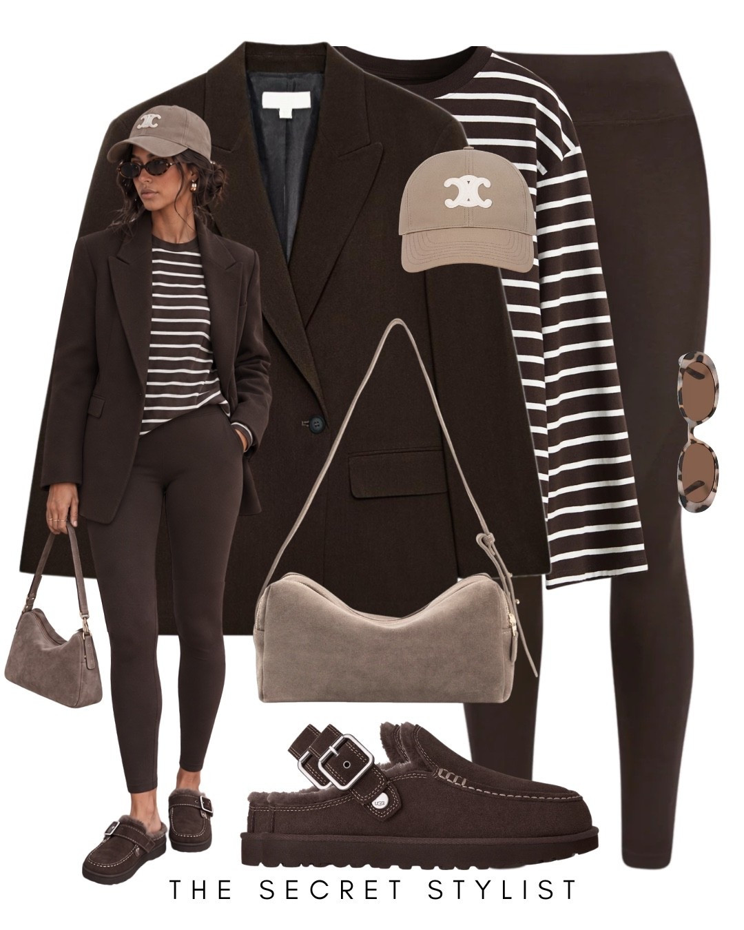 Elevated leggings looks with a brown blazer and Ugg Evelina Clogs. A striped long sleeve top and a Celine cap for autumn

#LTKuk #LTKautumn #LTKstyletip