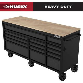 Heavy-Duty 72 in. W 15-Drawer Matte Black Mobile Workbench with Wood top | The Home Depot