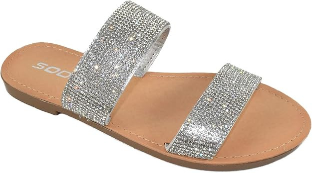 Soda Shoes Women Flip Flops Slippers Sandals Double Strap Slide Casual Bling Rhinestone Crystals ... | Amazon (US)