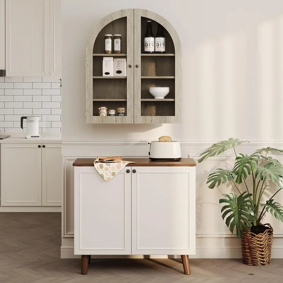 CazToi Small Arched Wall Cabinet with Acrylic Doors & Adjustable Shelves, Wood Wall-Mounted Stora... | Walmart (US)