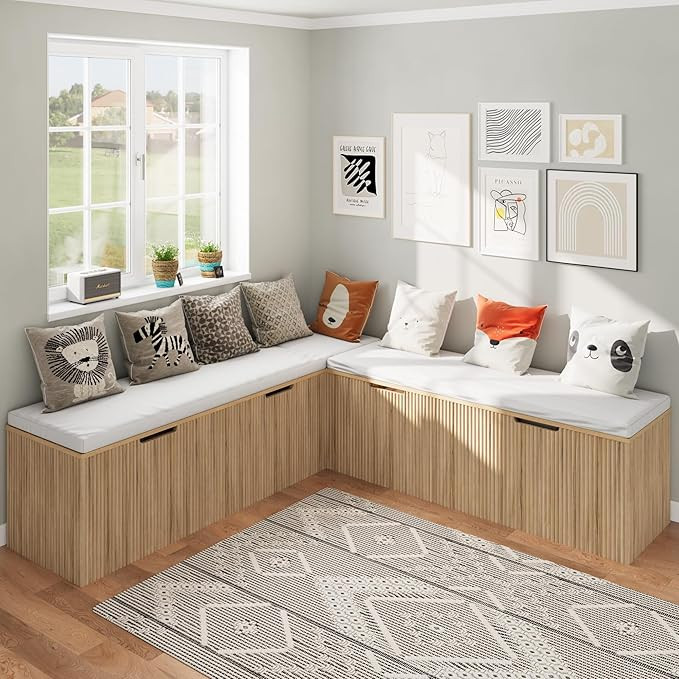 L-Shape Storage Bench with Cushion, Backless Corner Dining Bench, Kitchen Dining Nook Bench with ... | Amazon (US)