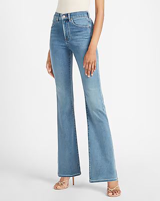 High Waisted Luxe Comfort Knit Flare Jeans | Express