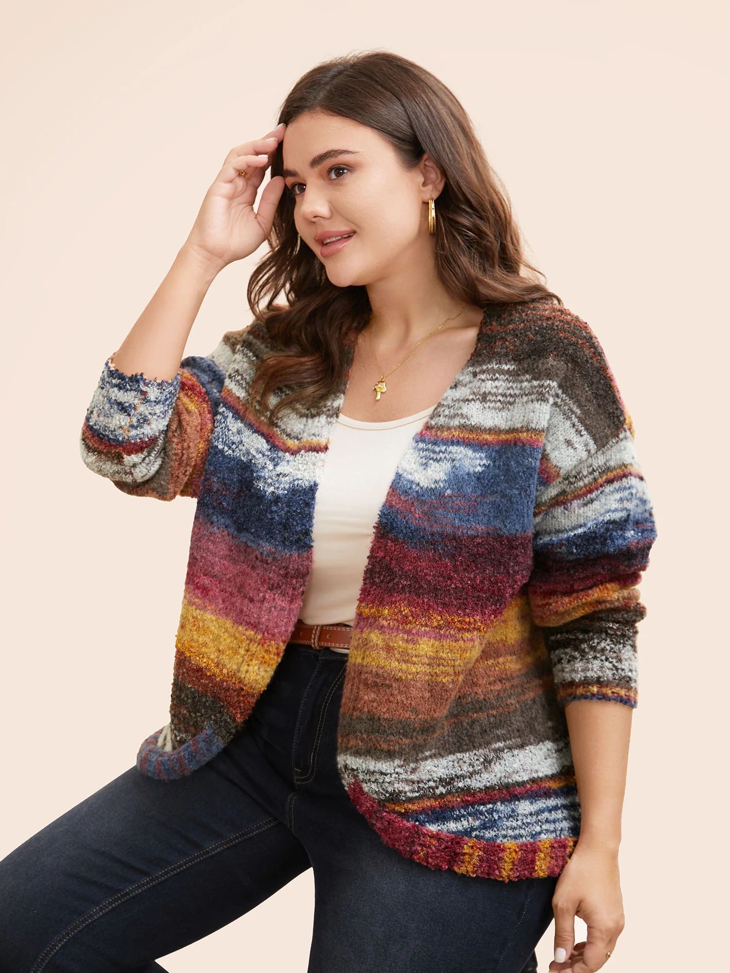 Ombre Open Front Curved Hem Cardigan | Bloomchic