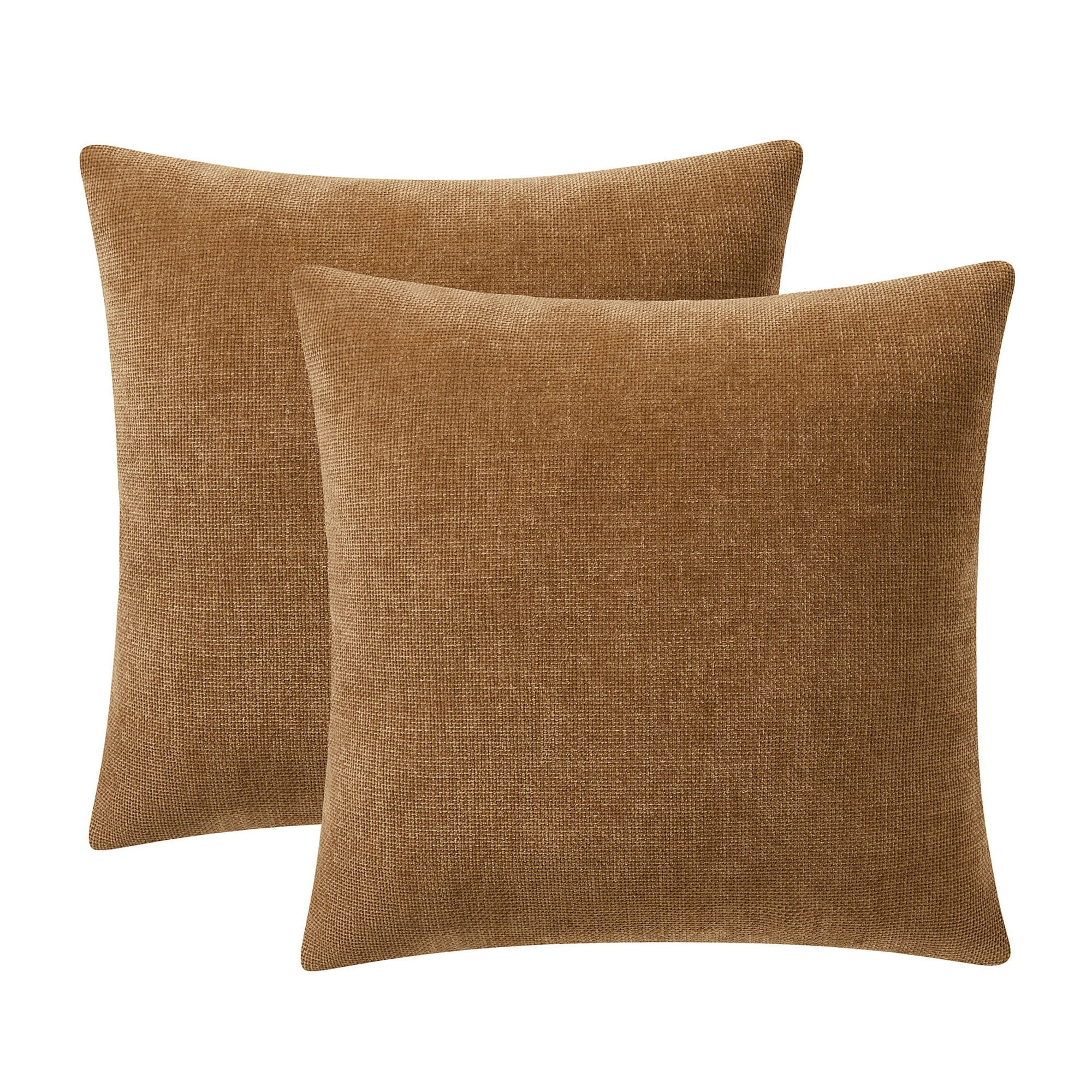 Mainstays Solid Chenille Decorative Pillow Set, Brown, 18" x 18", 2 Pieces | Walmart (US)