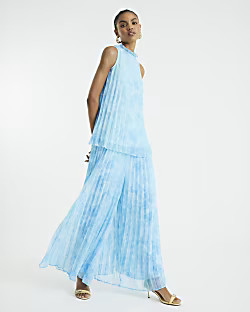 Blue Floral Plisse Tunic Top | River Island UK & IE