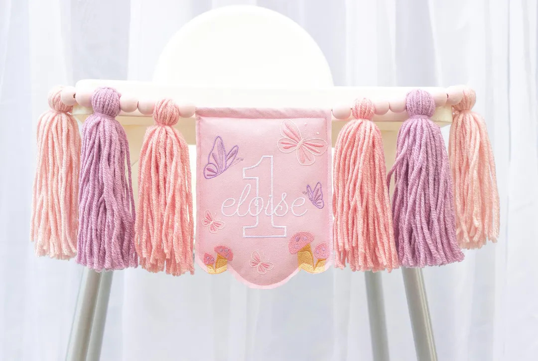 Fairy Mushroom High Chair Banner - Embroidery Butterfly Fairy Theme Decorations - Yarn Tassel Gar... | Etsy (US)