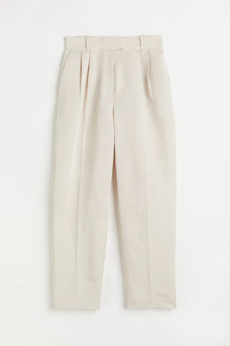 Ankle-length pants in woven fabric. High waist, waistband with pleats at front and covered elasti... | H&M (US)