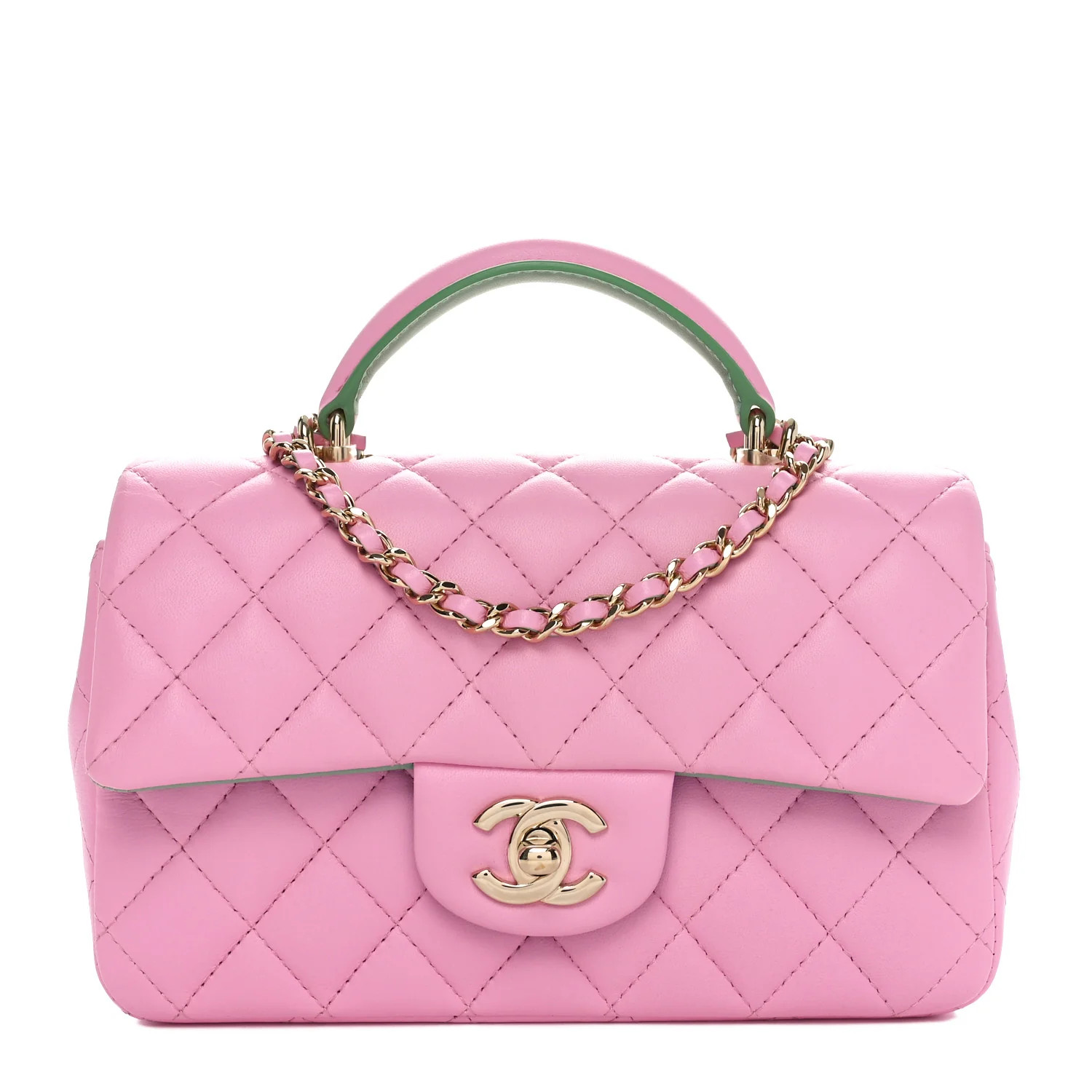Lambskin Quilted Bi-Color Mini Top Handle Rectangular Flap Light Lilac Light Green | FASHIONPHILE (US)