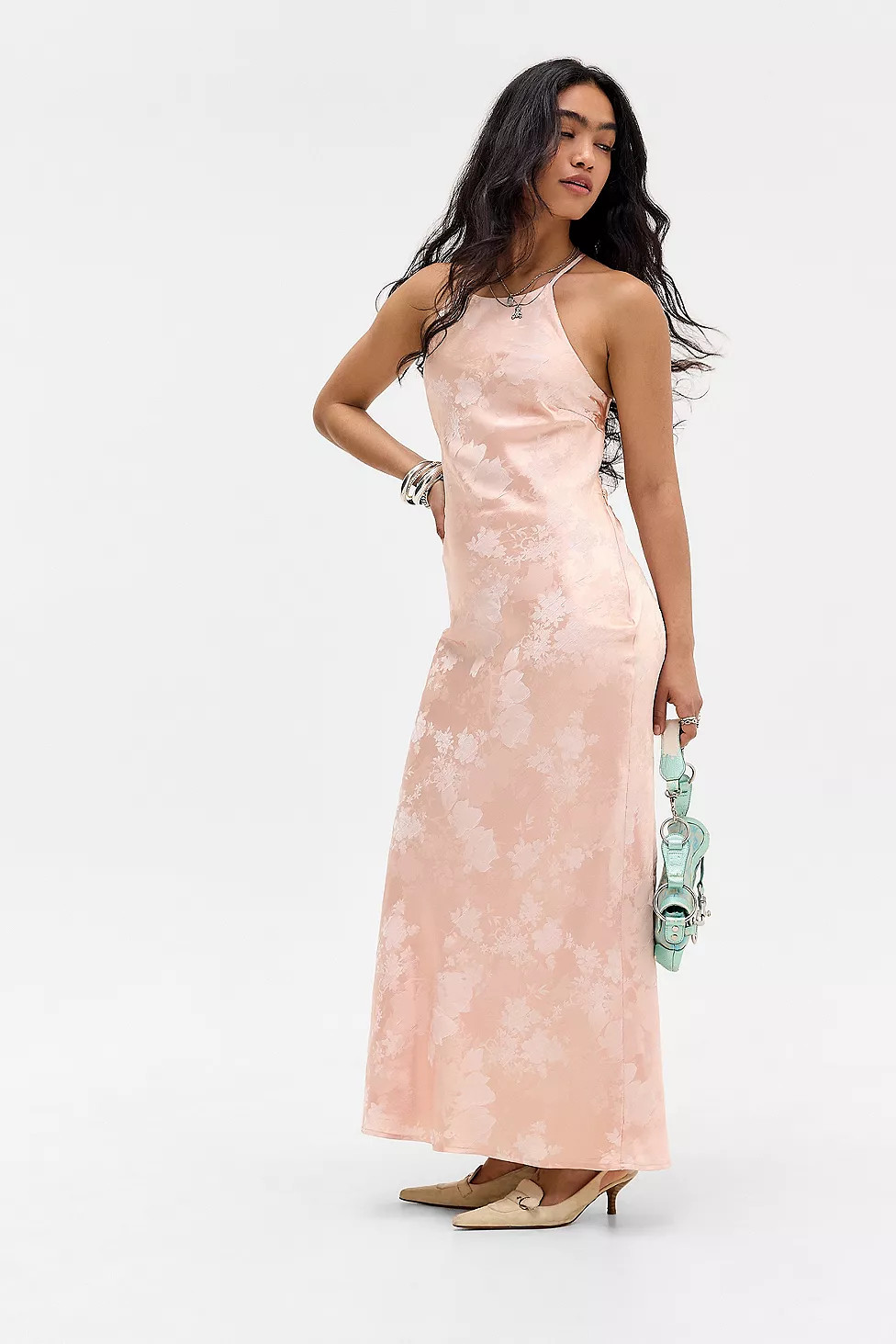 Kiss The Sky Yasmin Satin Jacquard Maxi Dress | Urban Outfitters UK