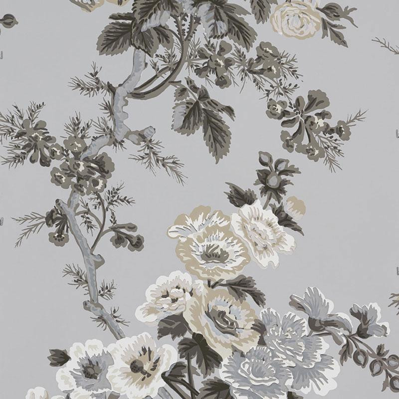 Schumacher Pyne Hollyhock Grisaille Wallpaper | DecoratorsBest