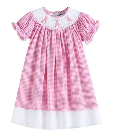 Pink Gingham Pom-Pom Easter Bunny Smocked Bishop Dress - Infant, Toddler & Girls | Zulily