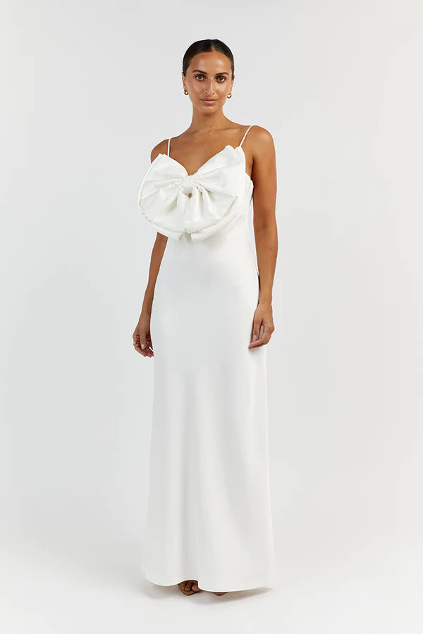 AISLE WHITE FRONT BOW MIDI DRESS | DISSH