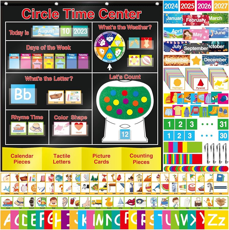Circle Time Learning Center Pocket Chart Educational Pocket Chart Learning Calendar Weather Lette... | Amazon (US)