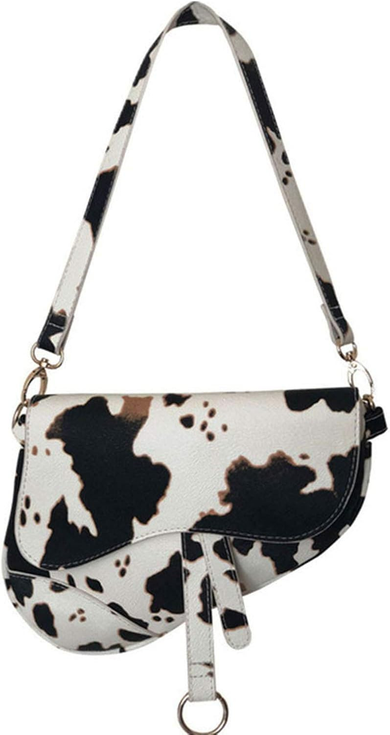 Women Cow Print Saddle Shoulder Bag Clutch Purse Underarm Handbag Satchel Zipper Crossbody Bag | Amazon (US)