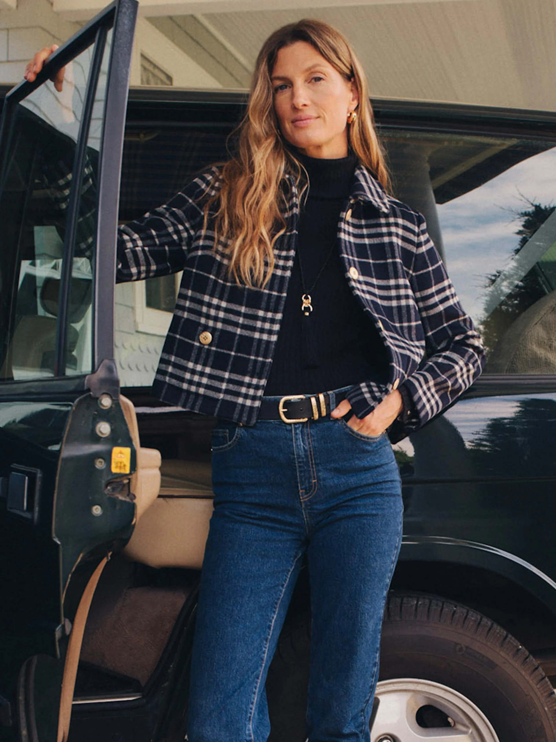 Navy Plaid Anne Jacket | Women's Jackets & Outerwear | J.McLaughlin | J.McLaughlin