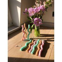 Wiggly, Bendy, Twisty Dinner Candles | Set Of 3 With Or Without Stripe Pink, Teal, Biscuit, Lilac Ha | Etsy (UK)