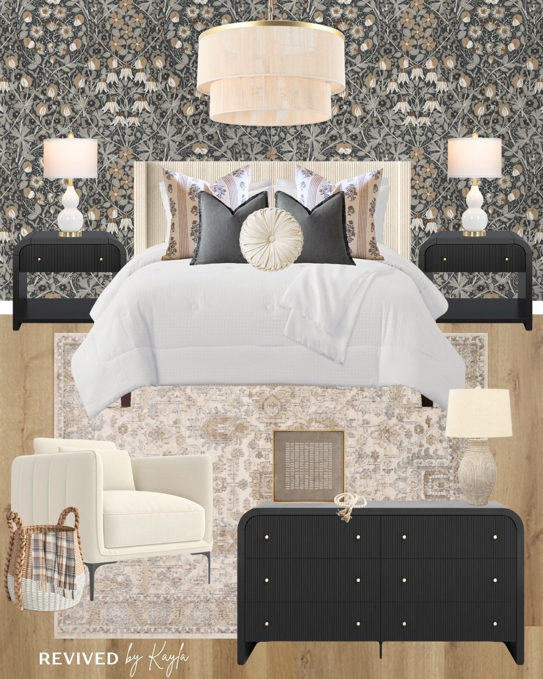 Modern bedroom design idea 🖤 I love the moody feel of the floral wallpaper and black furniture 

#bedroom #bedroomdesign #bedroomdecor #bedroommakeover #moderndecor #modernhome #chic #moodydecor #homedecor #homedesign #home #bedroomideas #masterbedroom #primarybedroom #guestbedroom #rug #bed #bedroomfurniture #blackdresser #blacknightstands #wallpaperr

#LTKFindsUnder100 #LTKFindsUnder50 #LTKHome