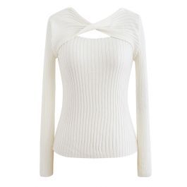 Twisted Cut Out Fitted Knit Top in Cream | Chicwish