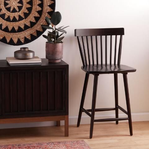 Black Wood Windsor Style Kamron Counter Stool Set of 2 | World Market