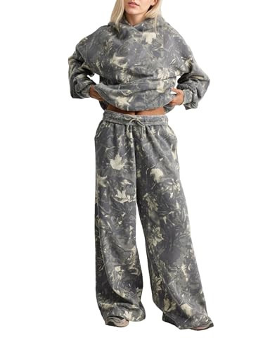 somzop Women’s Two Piece Camo Sweatsuits Set Y2K Oversize Sweatshirt Maple Leaf Print Hoodie Sweatpants Lounge Outfits(X-Large,Green) | Amazon (US)