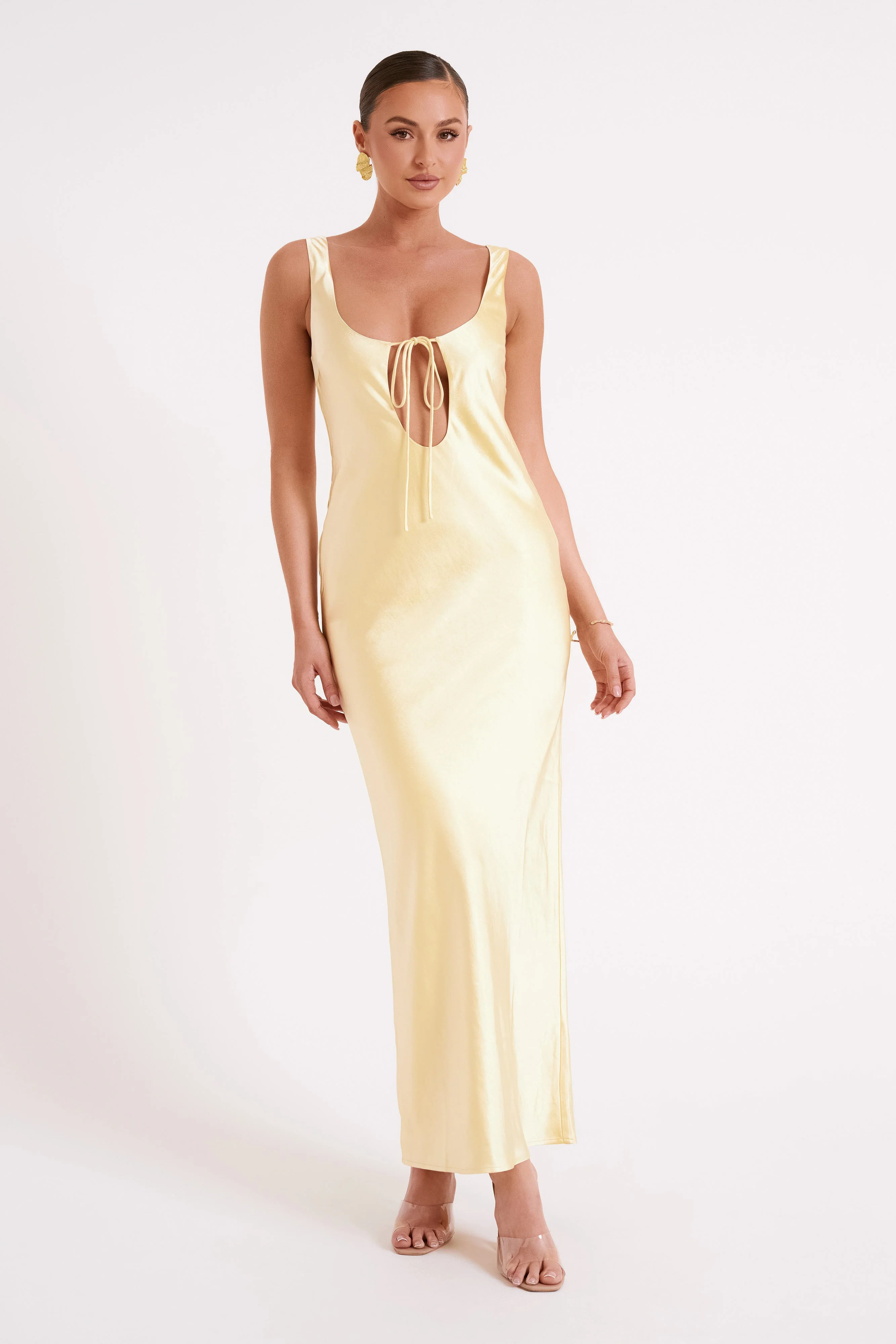 Aubrie Keyhole Satin Maxi Dress - Butter | MESHKI US