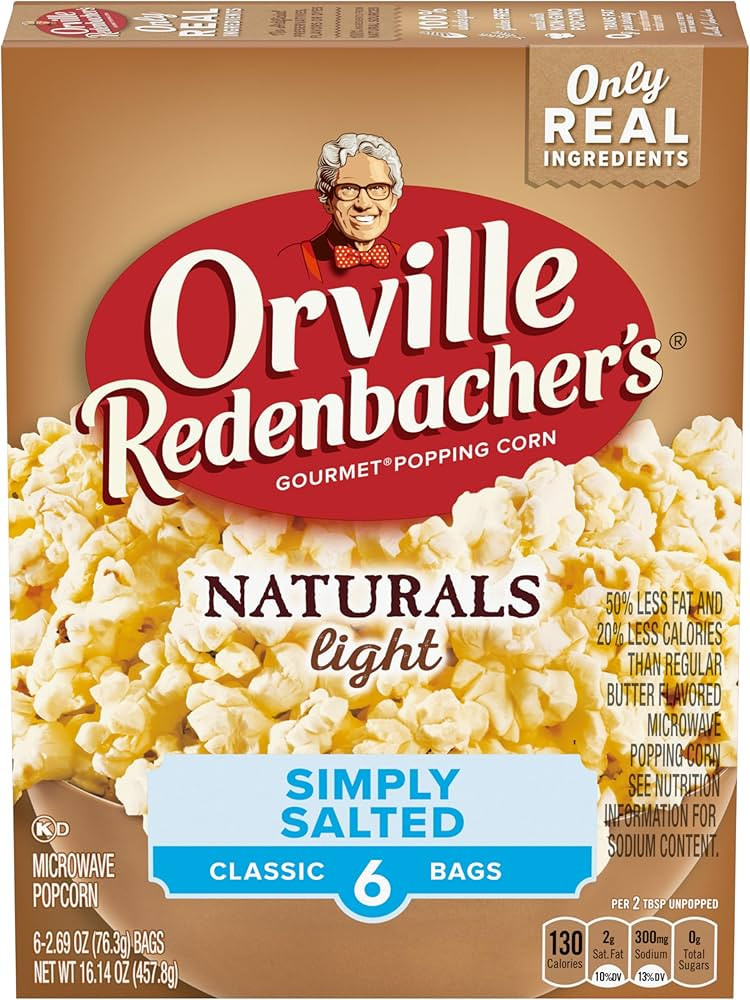 Orville Redenbacher's Naturals Microwave Popcorn, Simply Salted Light Flavor, 2.69 oz., 6-Count | Amazon (US)
